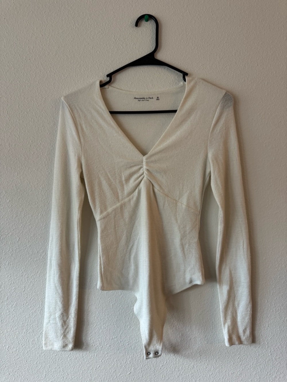 Abercrombie & Fitch Cream V-Neck Long Sleeve Ruched Bodysuit